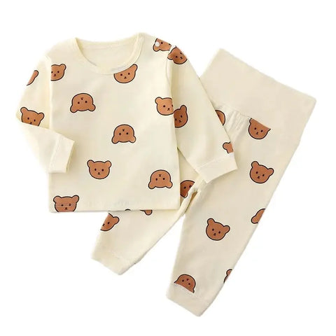 0-3Y High Waist Unisex Baby Pajama Suit Toddler Boys Cute Bear Sleep Wear Infant Pajama Girls Cartoon Print Night Wear