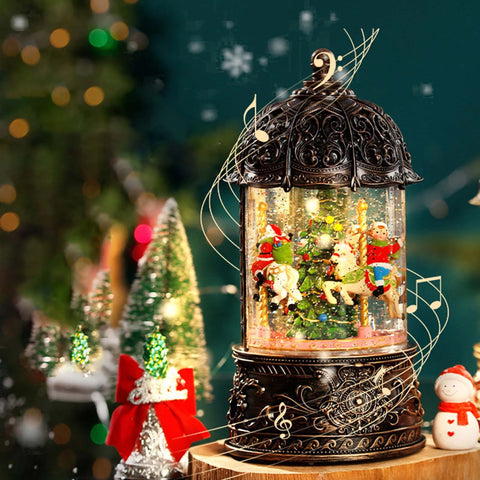 Lighted Music Box Birthday Tabletop Rotatable Decorative Xmas Musical Box Ornaments Christmas Lantern Glittering Snowing Globe