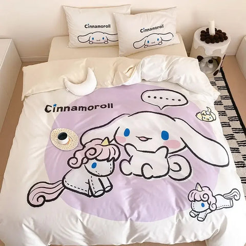 Cinnamoroll Kids Duvet Cover Cartoon Kuromi Bed Three-Piece Set Cute Hello Kitty Quilt Cover Pillowcase for Bedroom Decoration