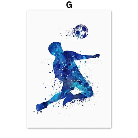 Soccer Player Watercolor Art Posters And Prints Jersey Custom Name Kids Football Canvas Painting Wall Pictures Boys Room Decor