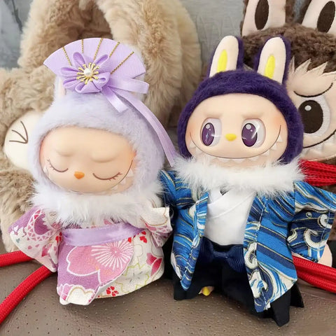 For 15/17cm Labubu Doll Summer Fresh Style Japan Kimono Set Gentle Light Color Clothes Doll Accessories