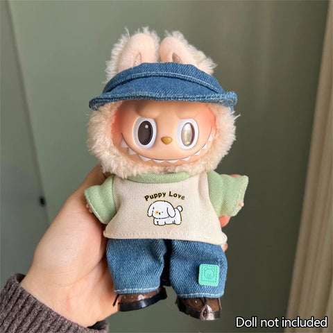 17cm Mini Plush Doll'S Clothes Outfit Accessories For Korea Kpop Labubu Idol Sitting Party V1 V2 Autumn onesie hat set Clothing