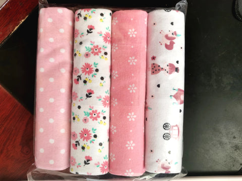 4Pcs/Pack New Color Cotton Flannel Diapers Baby Swaddles Wrap Receiving Bedsheet Print Blankets For Baby Girls Boys 76*76CM