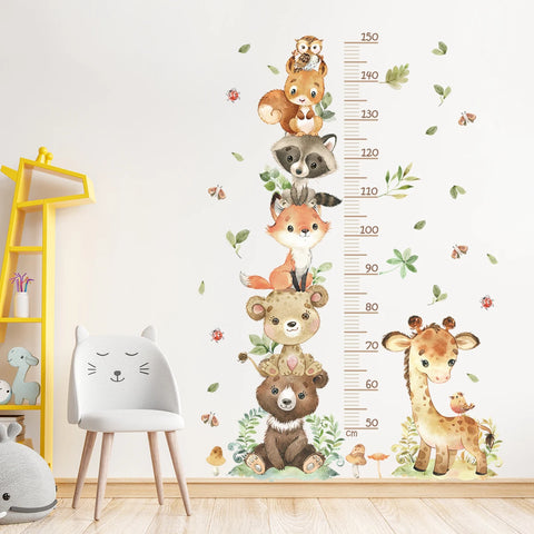 3PC Cartoon Animal Height Ruler Wall Stickers for Waterproof Removable PVC Kids Room Kindergarten Home Decoration