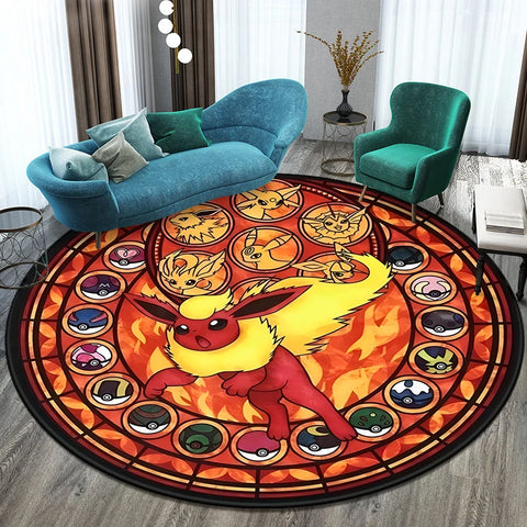 Pokémon Cartoon HD Printed Round Carpet for Living Room Rugs Camping Picnic Mats Flannel Anti-Slip Rug Yoga Mat Gifts