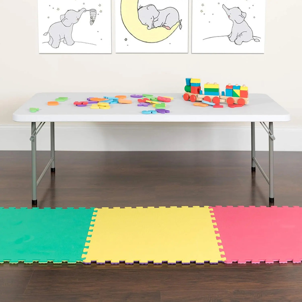 OLIVER 4.93-Foot Kid's Granite White Plastic Folding Activity Table - Play Table