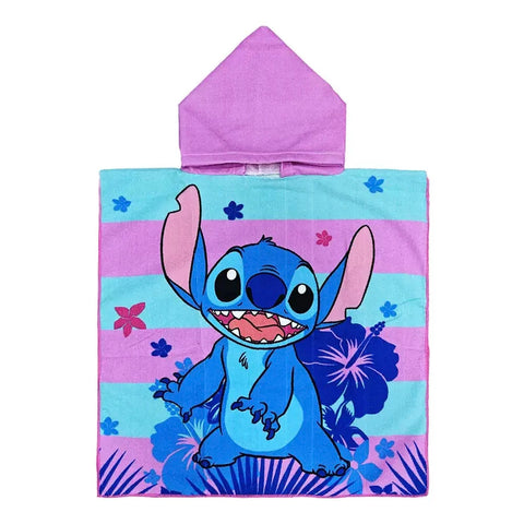 Baby Stitch Bath Towel Children Hooded Cape Cloak Boy Girl Cartoon Swimming Beach Towel Toddler Robes Lilo & Stitch Bathrobes