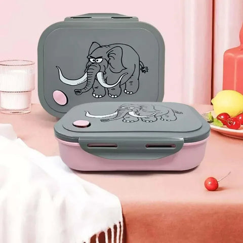 Cartoon Elephant Pattern Kids Lunch Box With Water Bottle Sets Food Grade PP Bento Box Safe Portable Lunch Box