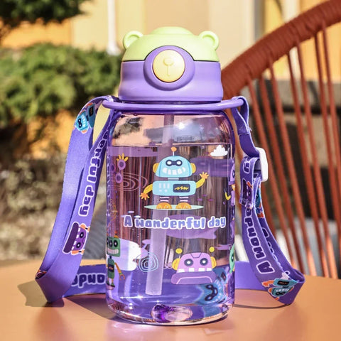 400-650ML Kids Cartoon Water Bottles Leakproof Water Sippy Cup with Straw and Strap Portable Drinking Bottle for Childre