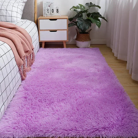 Solid Color Silk Wool Bedside Blanket for Girls Ins Bedroom Plush Carpet Silicone Non Slip Bottom Living Room Carpet  Cute Rug