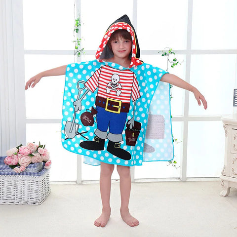 80-130cm Kids Hooded Bath Beach Poncho Towels Baby Quick Dry Bathrobe Child Cartoon Poncho Towels Microfiber Swim Cover-ups
