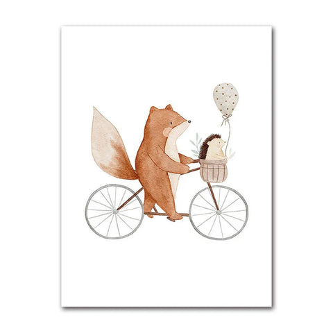 Boho Cartoon Canvas Painting, Fox, Rabbit, Bee, Bear, Hedgehog, Flower Posters, Art Prints, Wall Photos, Baby, Kids Room