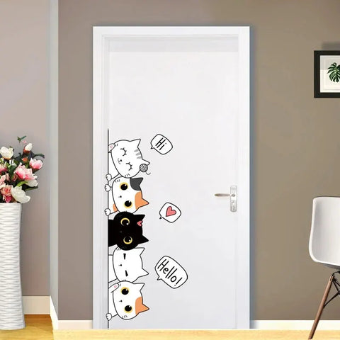 1pc Kitten Door Sticker, Home Decoration Door Sticker, Cute Children's Room Door Decoration Supplies