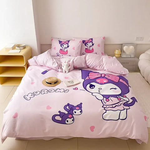 Cinnamoroll Kids Duvet Cover Cartoon Kuromi Bed Three-Piece Set Cute Hello Kitty Quilt Cover Pillowcase for Bedroom Decoration