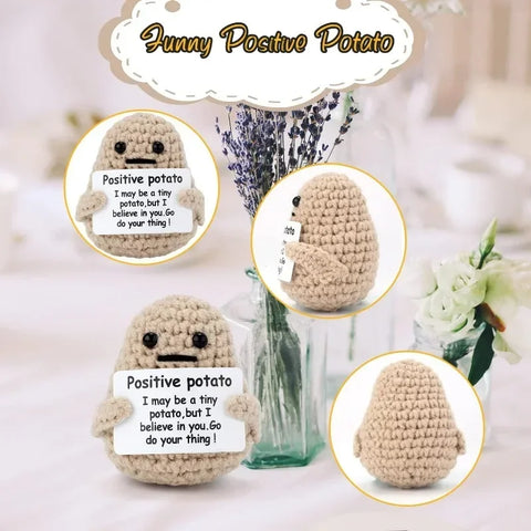 New Positive Energy Potato Hug Pocket Mini Handmade Plush Wool Knitting Doll with Card Funny Christams Gift Home Room Decoration