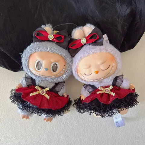 17cm Labubu Plush Pendant Korean Kpop Labubu Idol Clothing Accessories Princess Style Bow Dress Cartoon Cute Idol Outfitset Gift