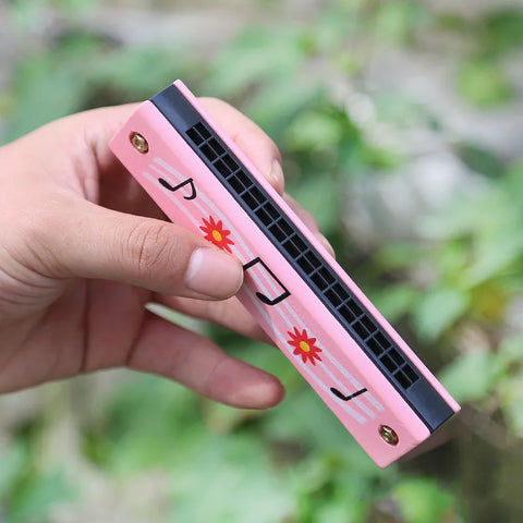 16-Hole Wooden Harmonica Cartoon Animals Painted Toy Musical Instrument Play Kids Early Educational Toys for Children Gifts