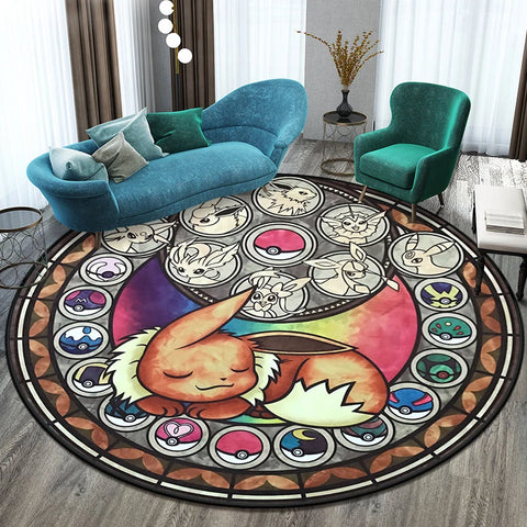 Pokémon Cartoon HD Printed Round Carpet for Living Room Rugs Camping Picnic Mats Flannel Anti-Slip Rug Yoga Mat Gifts