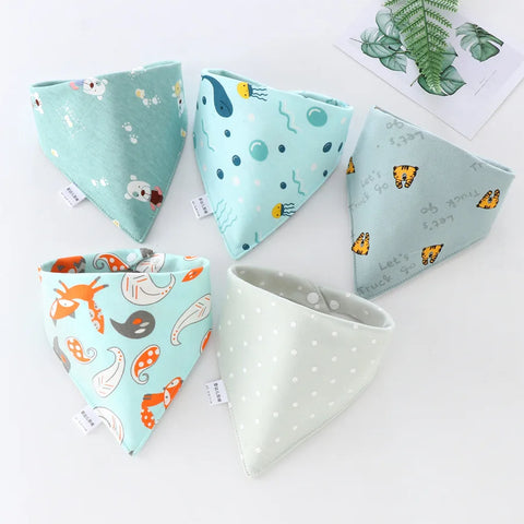 5pcs Baby Saliva Towel Triangle Scarf Pure Cotton Bandana Waterproof Bibs Newborn Boys Girls Absorbent Cloth Bib Saliva Scarf