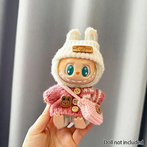For 15-17 cm v1v2 Labubu Clothes outfit Labubu Sitting Party Bear Label Scarf Hat Bag Dolls Accessories Cute Decoration