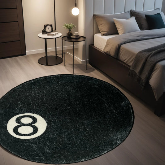VIKAMA Vintage Faux Billiards Black 8 Faux Cashmere Home Round Decorative Rugs Bathroom Kids Bedroom Absorbent Dirty Resistant