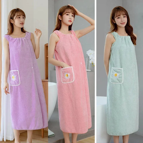 Bath Towel Household Women Wearable Wrap Adults Absorb Water Polyester Dry Hair Skirt Long Style Bathroom Washable Bathrobe