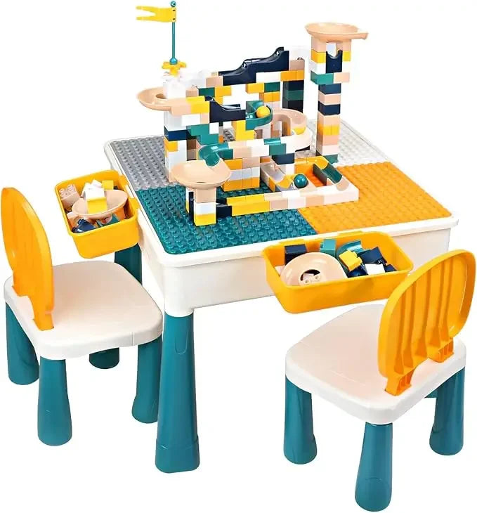 GobiDex All-in-One Kids Table and Chairs Set with 100PCS Preschool Classroom Must Haves Multi Activity Toddler Table Kids