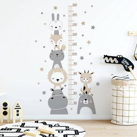 3PC Cartoon Animal Height Ruler Wall Stickers for Waterproof Removable PVC Kids Room Kindergarten Home Decoration