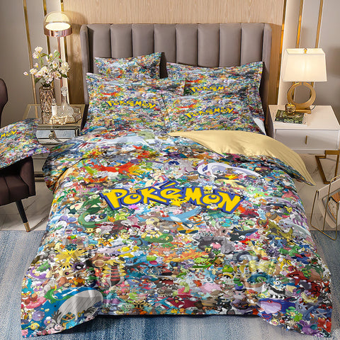 Japanese Anime Pokemon Bedding Sets for Children's Set Room Decoration,Anime Pikachu Quilt Cover,Children's Holiday Gifts
