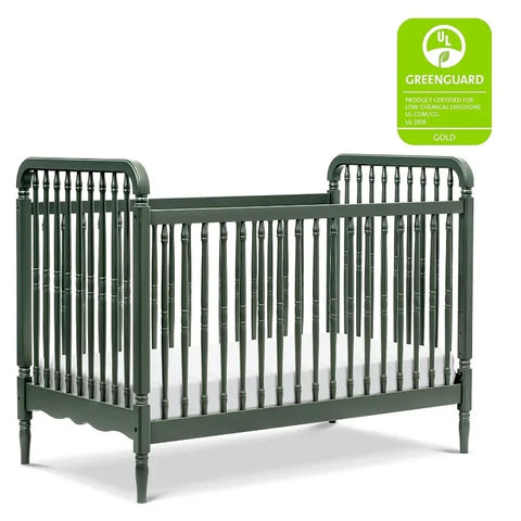 Namesake Liberty 3-in-1 Convertible Spindle Crib with Toddler Bed Conversion Kit in Forest Green, Greenguard Gold Certified