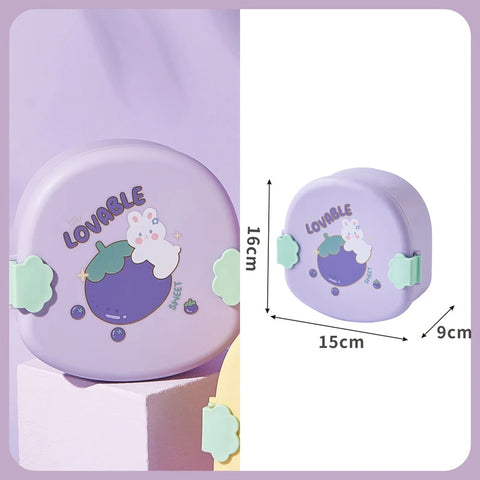 Stackable Bento Box Portable Cute Cartoon Children Lunch Box Double Layer Food Storage Container Eyeglass Bear Thermal Bento Box