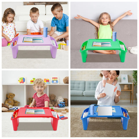 Set of 4 Kids Lap Desk Tray, Portable Activity Table, Plastic, Stackable for Drawing, Writing, Eating, Classroom,Multicolor