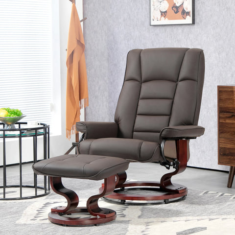 HOMCOM Swivel Recliner with Ottoman, Faux Leather Rocking Chair, Brown