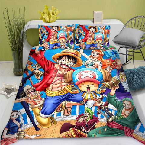 One Piece Anime Duvet Cover Set Comforte Printed Cartoon Twin Size Bedding Sets Christmas Gifts 3-piece Set Home Decor