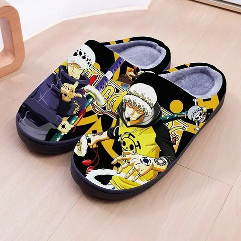 ONE PIECE Cartoon Warm Plush Cosplay Slippers Couple's Indoor Non-slip House Slides Men And Women Toe Wrap Home Cotton Shoes