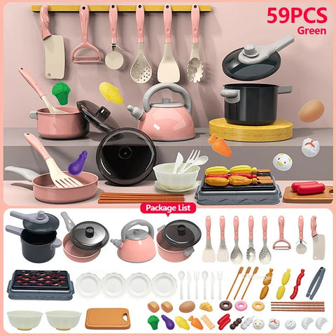 Kids Kitchen Toys Set 92/69/59 PCS Play Kitchen Accessories Kit with Play Pots Pretend Food Cooking Toy Toddler Girls Boy Gift