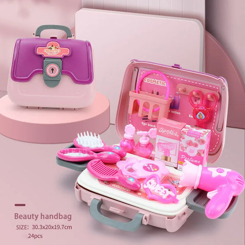 24PCS Beauty Salon Set Toys for Girl Pretend Play Kid Make Up Toys Simulation Home Makeup Box Toys Girl Birthday Christmas Gift