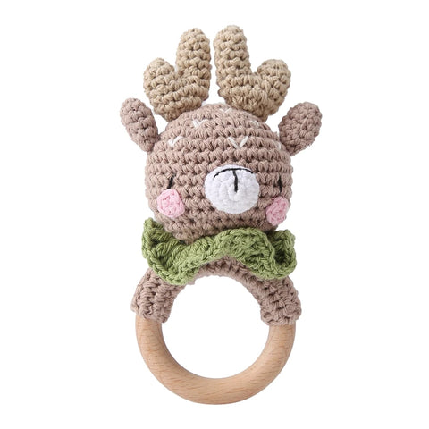 1PC Crochet Animal Bear Rattle Toy Soother Bracelet Wooden Teether Ring Baby Product Mobile Pram Crib Wooden Toys Newborn Gifts