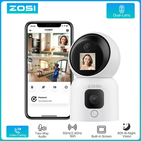 ZOSI C528 6MP/4MP HD Dual-Lens Indoor WiFi Security Camera Plug-in 360° Views Pan/Tilt Home Surveillance Baby/Pet Dog Monitor