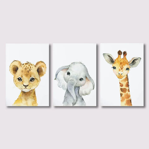 Safari Nursery Decor Set of 3 Poster Jungle Animal Nursery Wall Art Prints Baby Animal Prints Children's Room Bedroom Decoration