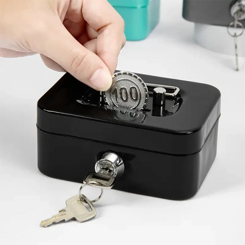 Lockable Money Safe Box with Key Metal Cash Box Portable Piggy Bank Sturdy Security Box Mini Coin Collection for Kids