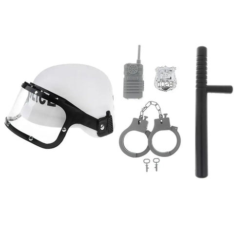 5Pcs/set Toys - Kids Dress Up Role play set Riot Cop Helmet, Badge, spontoon, Cuffs, and Costume Set