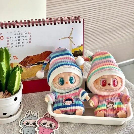 17cm Mini Plush Doll'S Clothes Outfit Accessories For Korea Kpop Labubu Idol Sitting Party V1 V2 Autumn onesie hat set Clothing