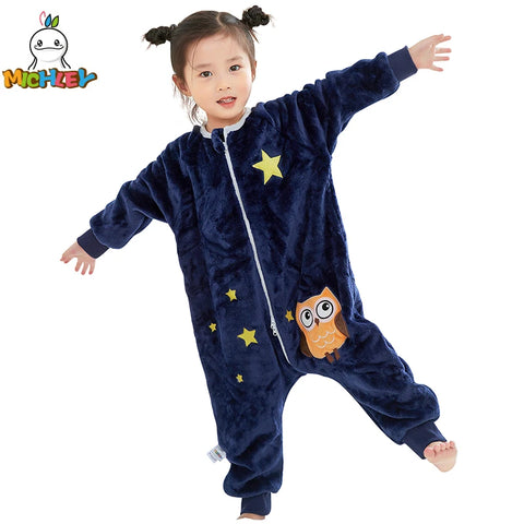 MICHLEY Halloween Gifts Owl Kids Sleeping Bag Cute Flannel Sack Sleepsack Thick Warm Sleepwear Wearable Blanket Bodysuit 1-6T