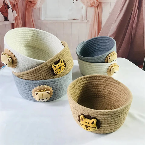 Hand Woven Cartoon Animals Storage Basket Kids Toys Desktop Organizer Sundries Storage Box Laundry Baskets storage box