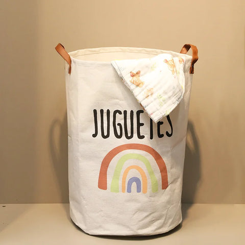 Large Capacity Baby Items Basket Diaper Caddy Organizer Folding Cartoon Printed Dirty Clothes Bucket Toy Storage Basket