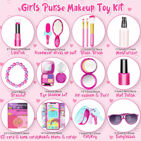 Kids Makeup Kit for Girls, Pretend Makeup Play Set with Unicorn Cosmetic Bag, Kids Dress Up Purse Little Girls Toys （Colour Rand