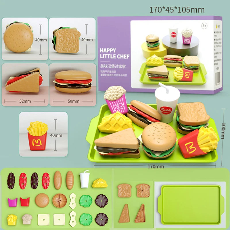 Children Hamburger Pretend Play Cooking Toys Set Mini Simulation Food Kitchen Toys For Girls Sandwich Fries Burger Assembly Game