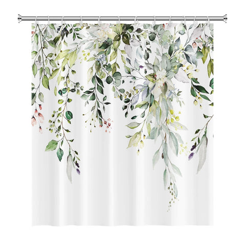 Green Plant Leaf Vines Flowers Shower Curtain Print Modern Nordic Minimalist Polyster Home Decor Bathroom Curtain with Hooks