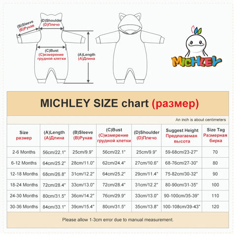 MICHLEY Carniva Baby Rompers Winter Clothes Flannel Hooded Bodysuits Pajamas Animals Overall Jumpsuit For Girls BoysK ids